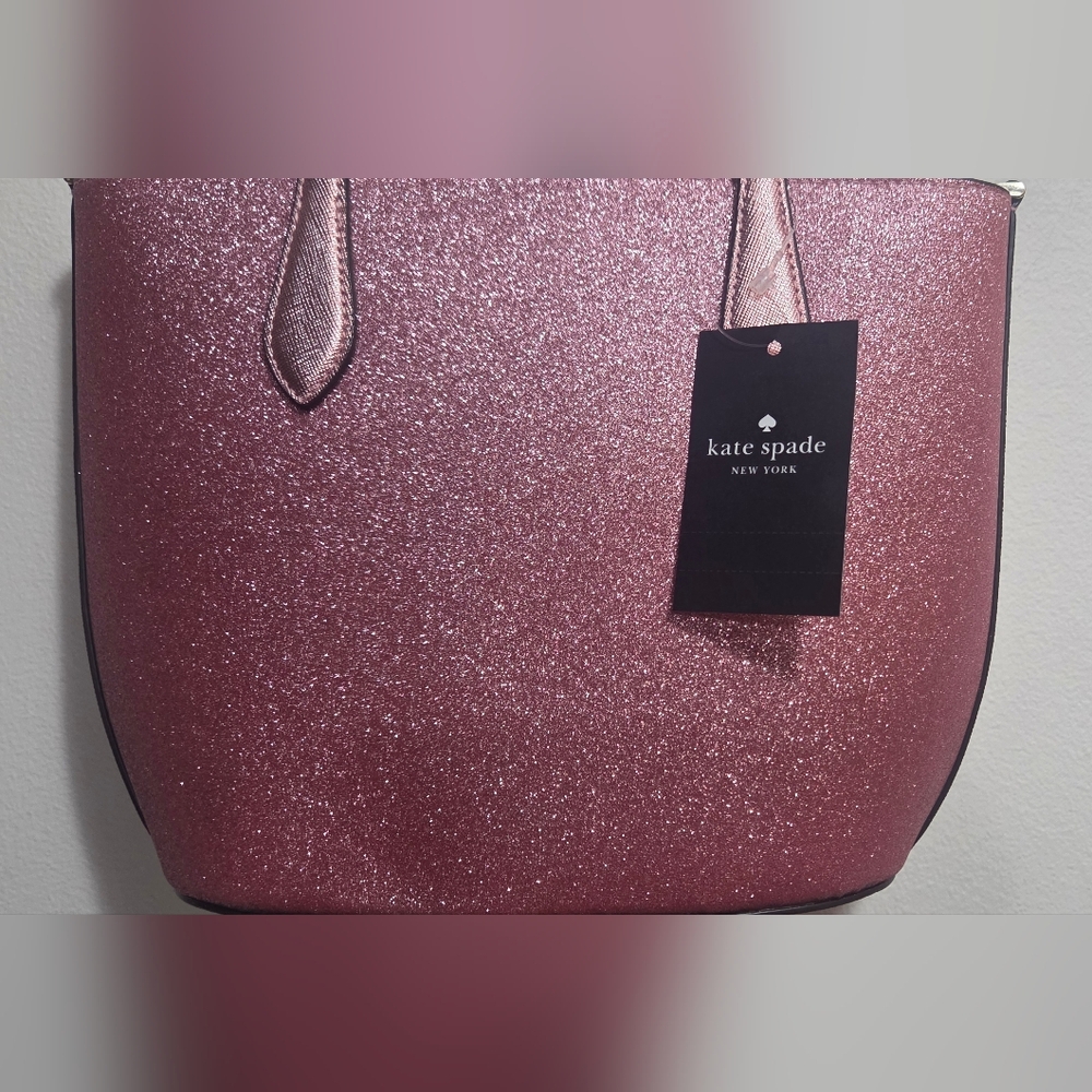 Kate Spade Sparkling Pink Glitter Tote Bag With Detachabble Strap For Crossbody - Picture 4 of 9